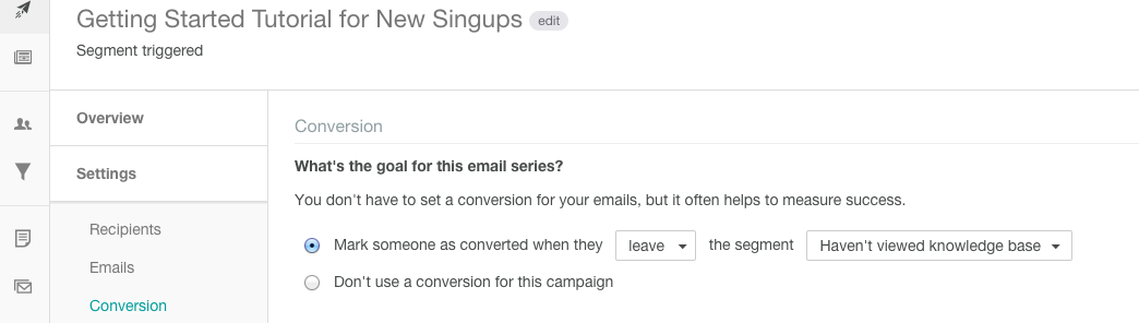 Customer.io conversion settings
