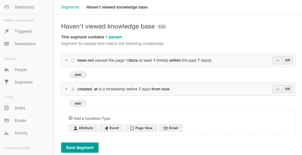 Customer.io segments example