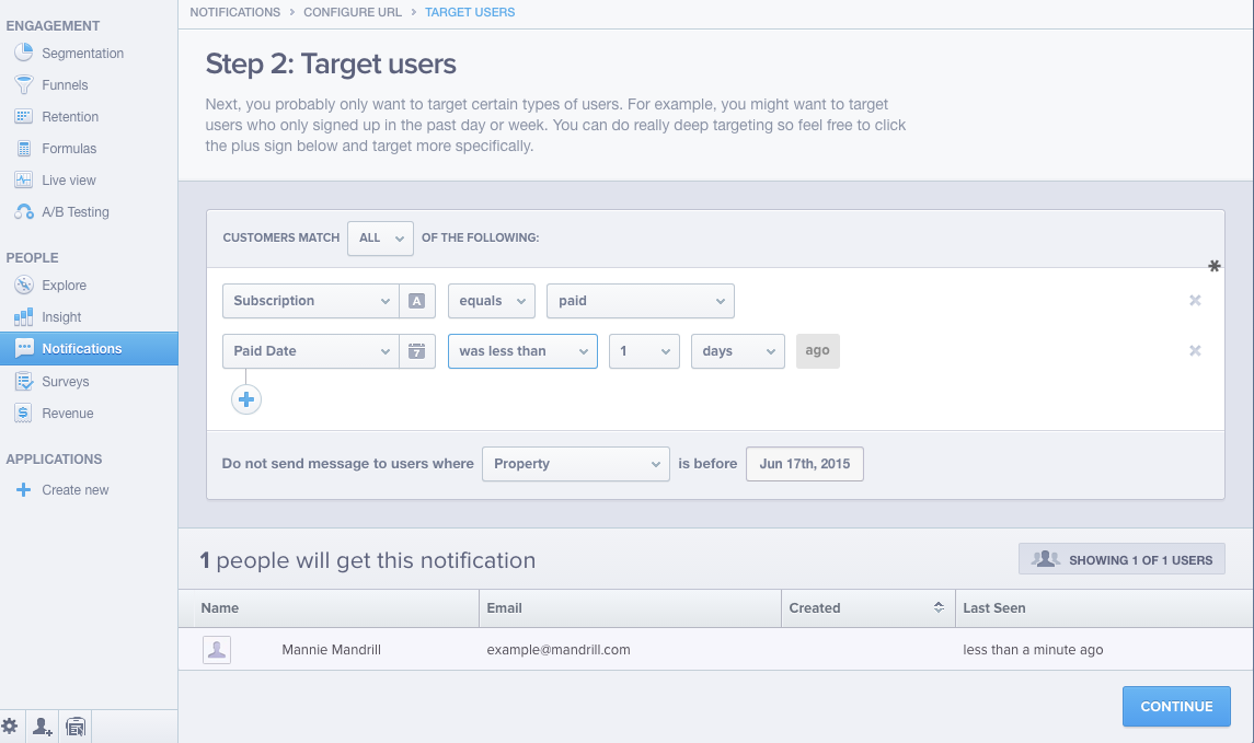 Target users in Mixpanel