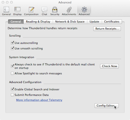 Thunderbird Advanced Pane